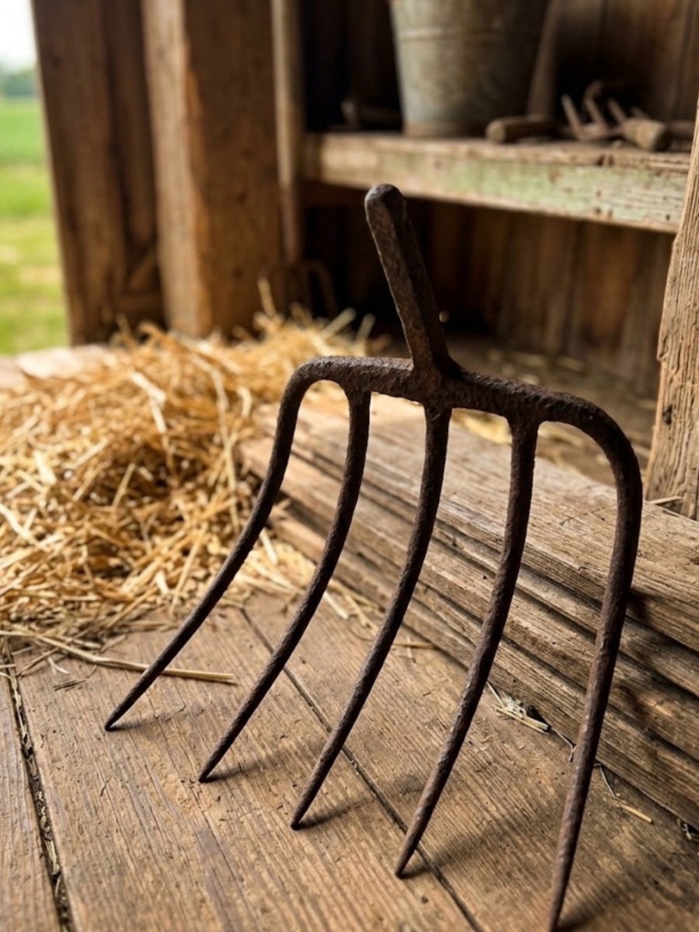 Rustic Vintage Authentic Farmhouse Tool Pitch Hay FORK 5 TINE Prong 6”